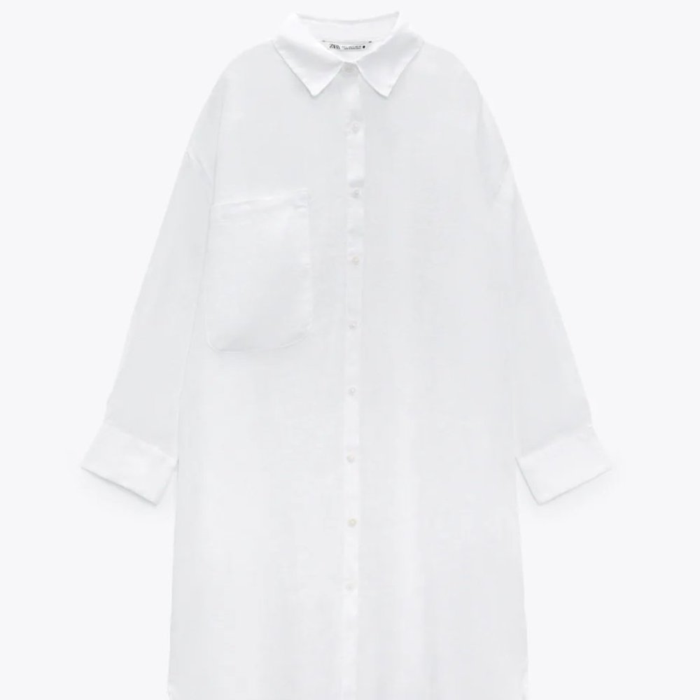 NWT Oversized Oyster White Long Linen Shirt, L